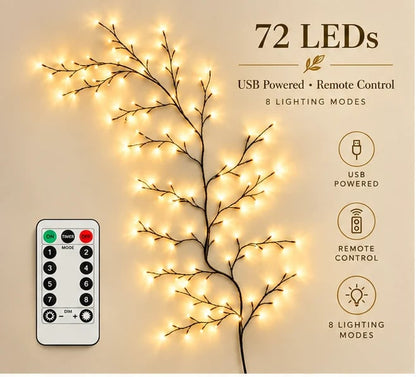 🎄 Flexible Christmas Vine Branch Wall Lights with 8 Modes & Remote Control ✨