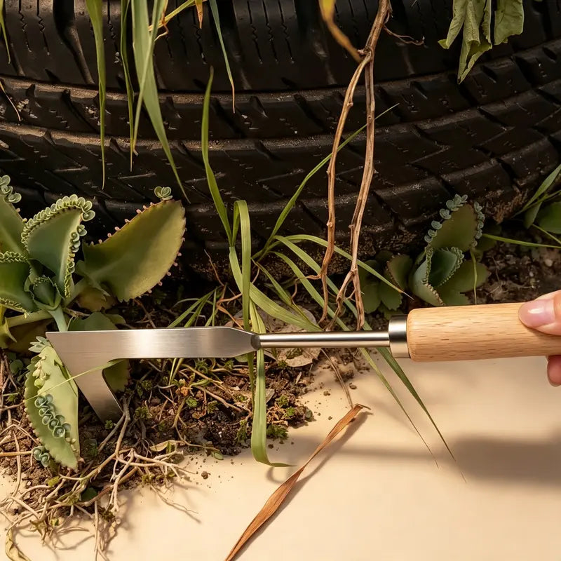 Stainless Steel Crevice Weeder with Ergonomic Wooden Handle – Manual Weed Remover for Patio, Pathways & Yard