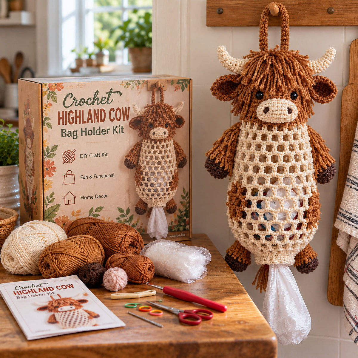 Crochet Animal Bag Holder DIY Kit – Cute & Functional Hanging Storage Craft Kit