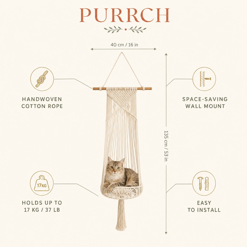 🔥 50% OFF Boho Macrame Cat Hammock 🐱 Cozy Hanging Bed for Cats