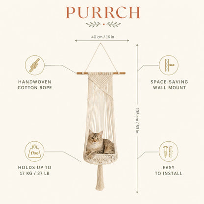 🔥 50% OFF Boho Macrame Cat Hammock 🐱 Cozy Hanging Bed for Cats