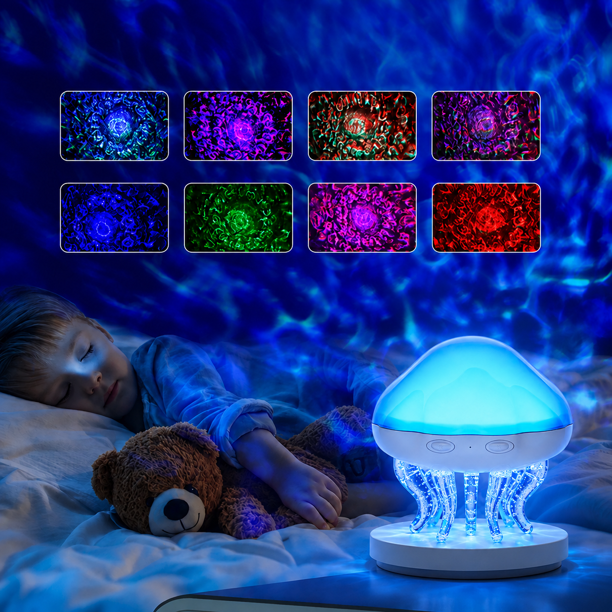 Jellyfish Ocean Wave Projector Lamp – Water Ripple Night Light for Bedroom & Kids