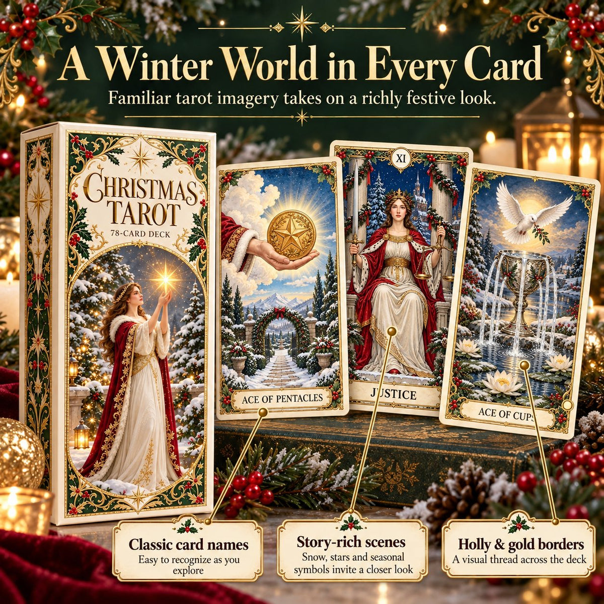 Last Day 49% OFF🎉-🔮 Yuletide Tarot Deck | 78 Festive Cards & A Guided 12-Day Holiday Ritual