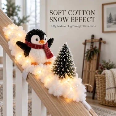 🐧 5-Piece Lighted Penguin Christmas Staircase Railing Decoration with Snowy Trees 🎄