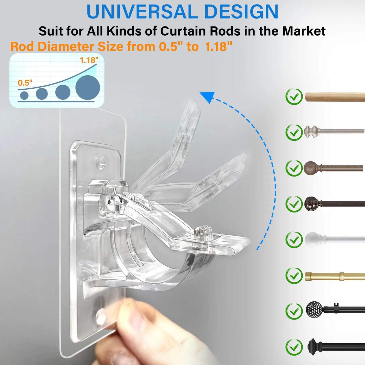 No Drill Curtain Rod Holders - 6 Pack Self Adhesive Hooks