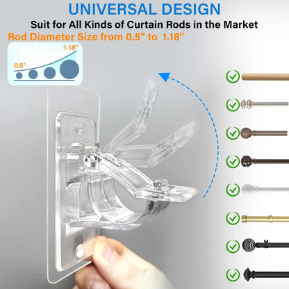 No Drill Curtain Rod Holders - 6 Pack Self Adhesive Hooks
