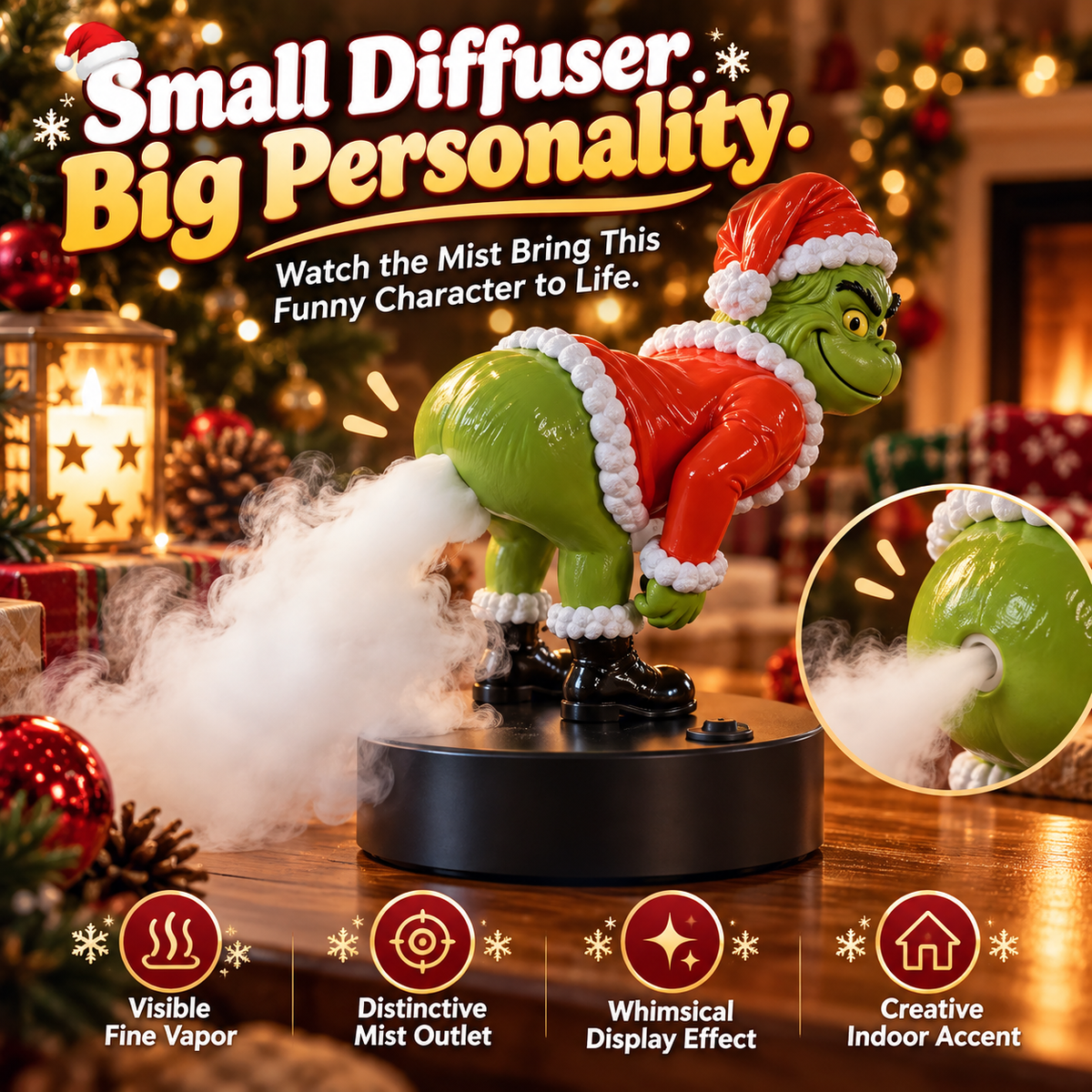 😂  Funny Christmas Mist Diffuser – Grinch-Inspired Holiday Decor🎄