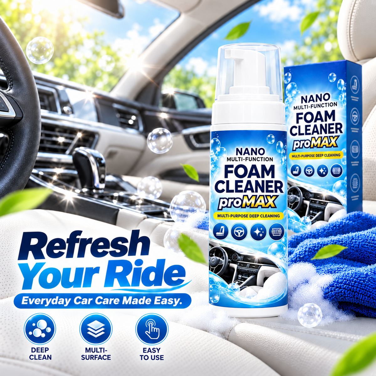 🚗 Car Interior Cleaning Kit – Multi-Purpose Foam Cleaner Spray Set for Leather, Seats & Dashboards ✨