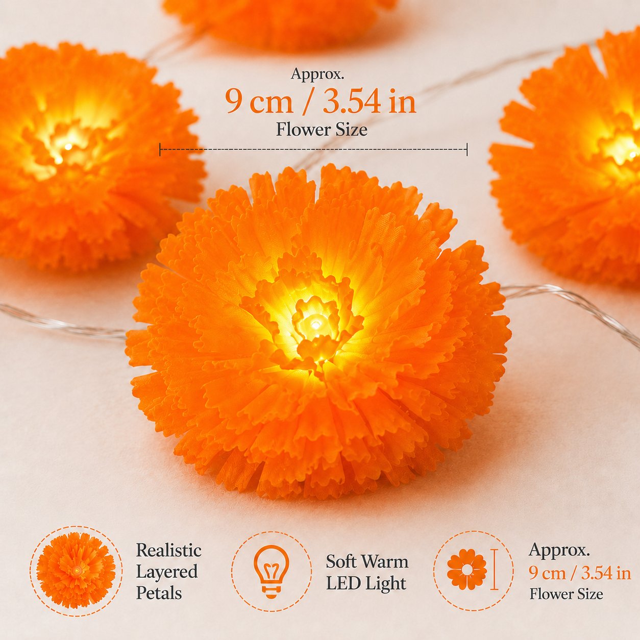 🎃 40% OFF Today 🌼 Orange Marigold LED String Lights – Light Up Your Halloween with a Warm Floral Glow ✨