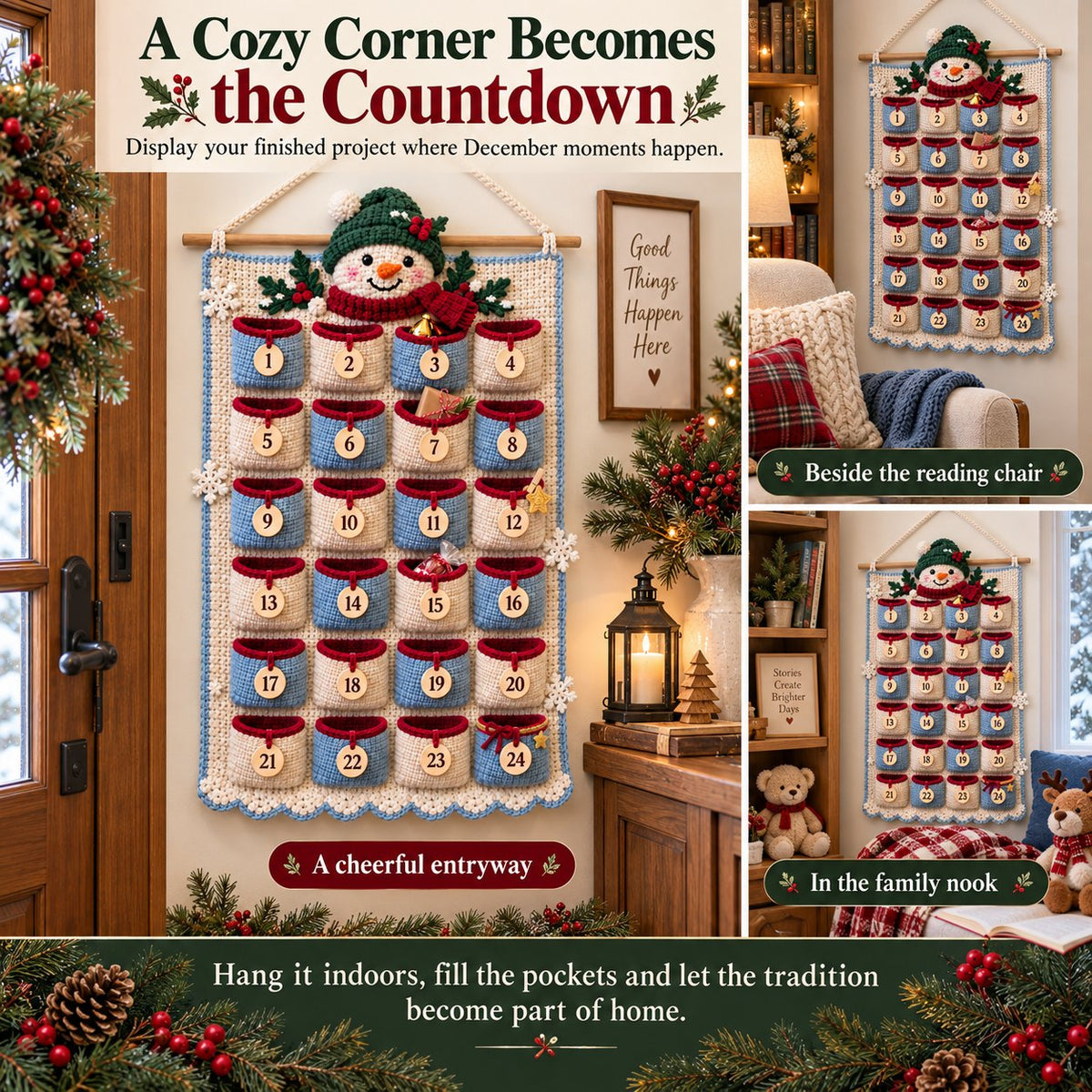 ⏳ Last Day 49% OFF – 🎄 24-Pocket DIY Christmas Crochet Advent Calendar Kit with Moveable Star Marker 🧶