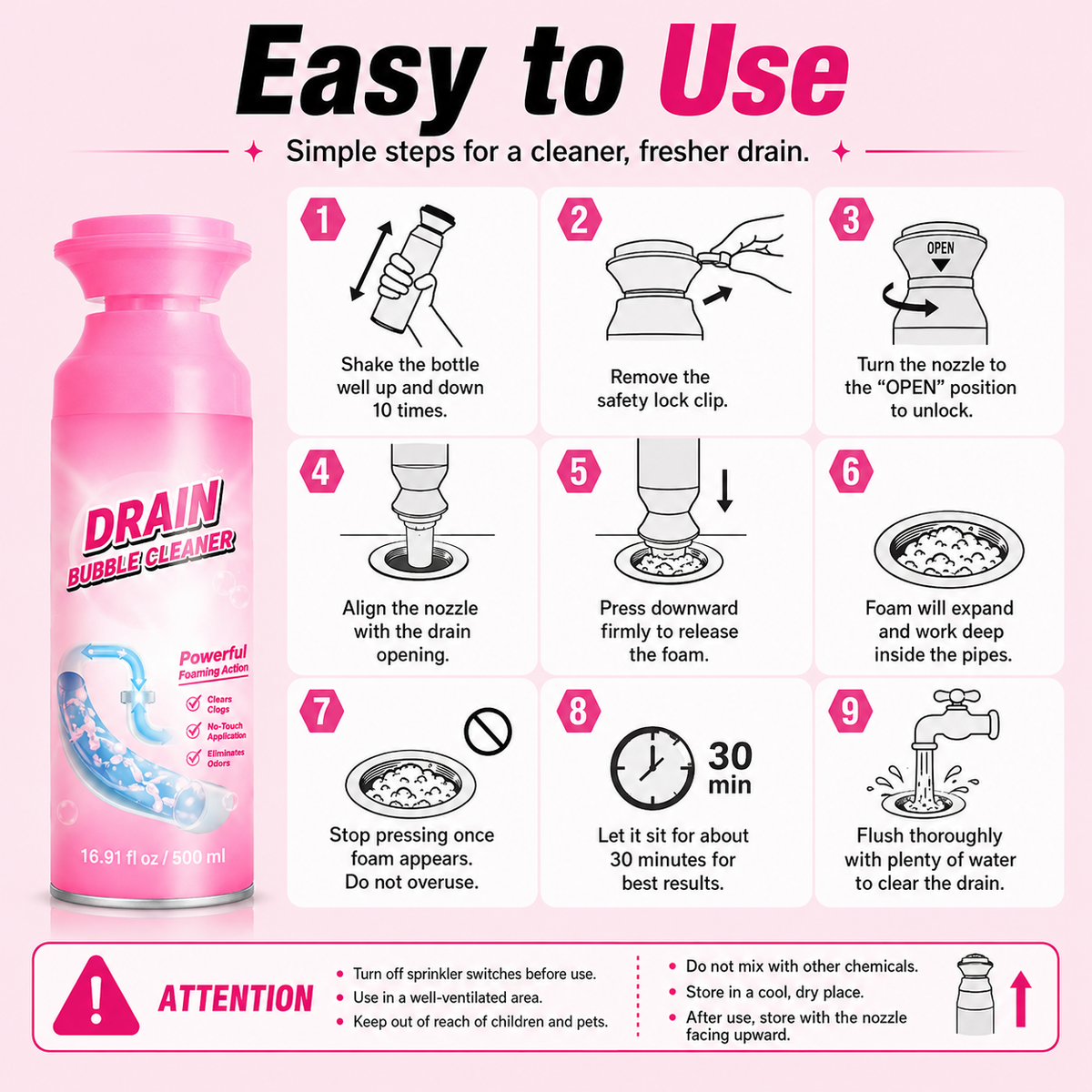 🫧 49% OFF Foaming Drain Bubble Cleaner ✨ Helps Clear Buildup & Freshen Smelly Drains