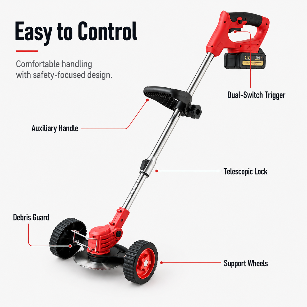 🔥 50% OFF 3-in-1 Cordless Weed Whacker with Adjustable Handle & Removable Support Wheels