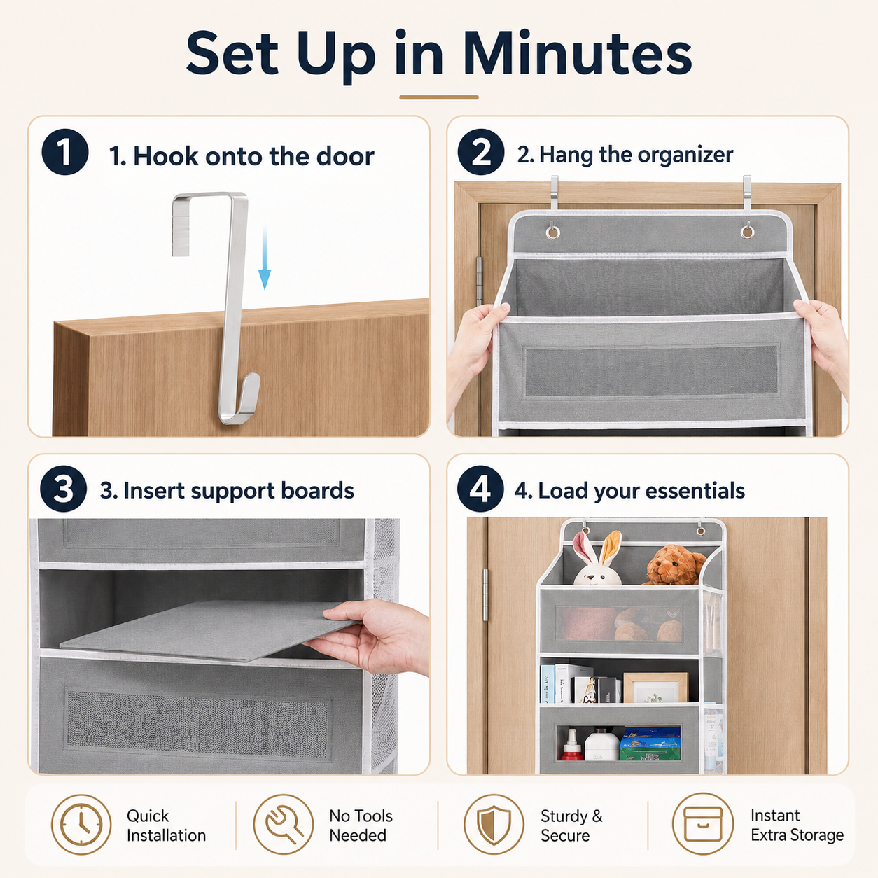 🔥 50% OFF 5-Tier Over-the-Door Organizer – Extra Side Mesh Pockets for More Storage 🚪