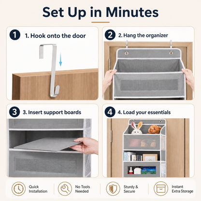 🔥 50% OFF 5-Tier Over-the-Door Organizer – Extra Side Mesh Pockets for More Storage 🚪
