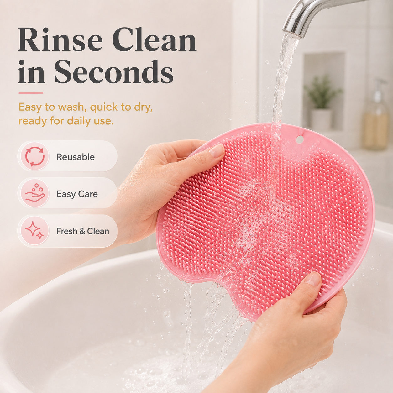 🔥 50% OFF 4-Pack Silicone Shower Scrubber Mats – Hands-Free Back & Foot Cleaning