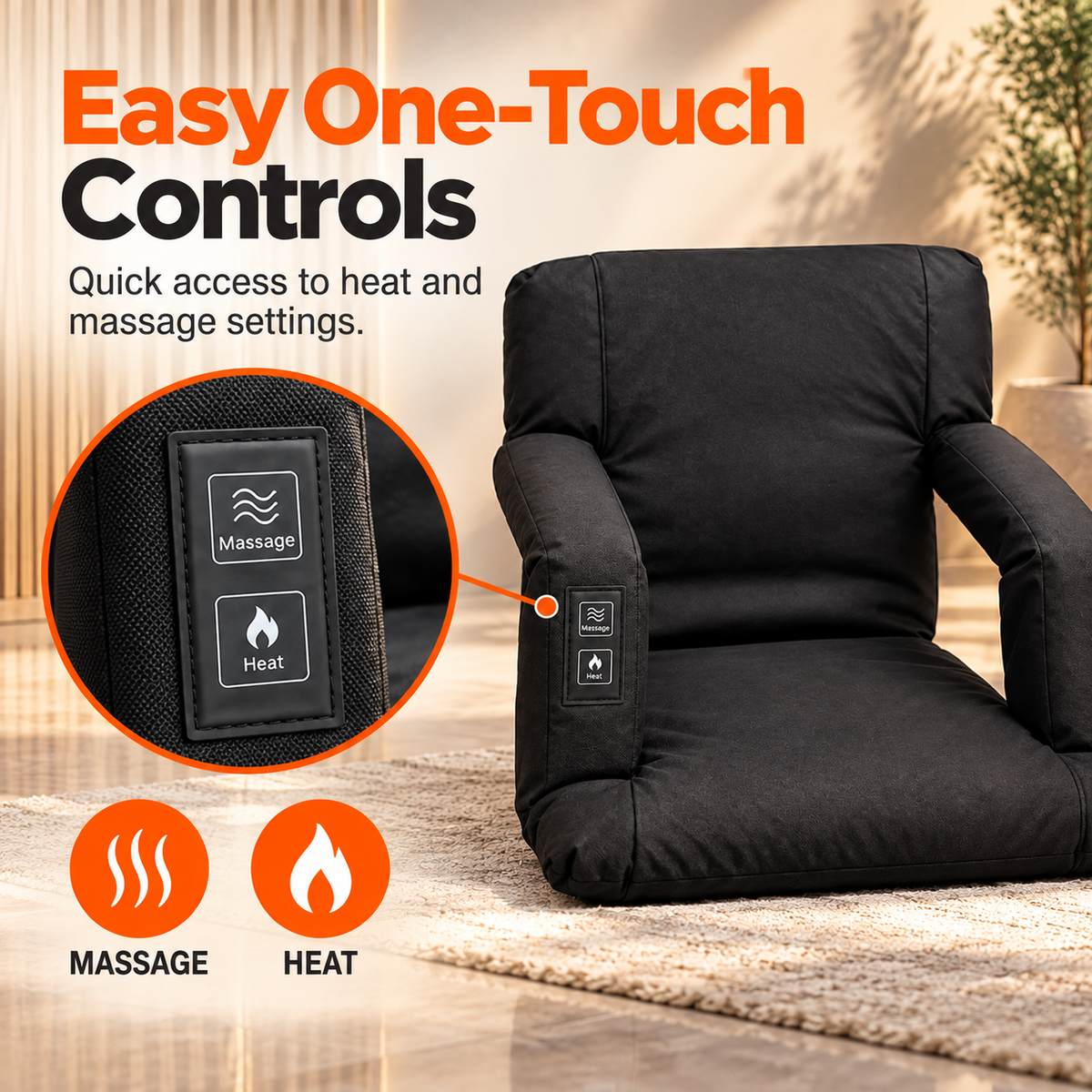 🔥 Heated Massage Portable Floor Chair with Backpack Carrying Straps & Armrests 🪑