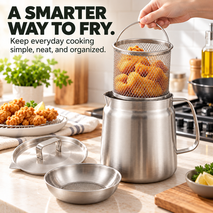 🍳 4-in-1 304 Stainless Steel Deep Fryer & Oil Strainer Pot Set – Fry, Filter & Store Cooking Oil with Ease