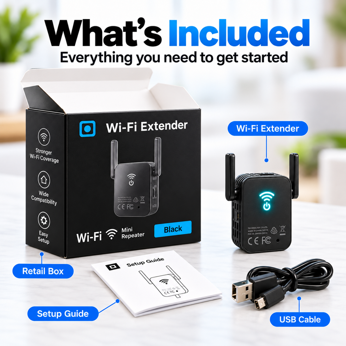 📶 Mini Portable Wi-Fi Extender Signal Booster with Dual Antennas & Ethernet Port ⚡