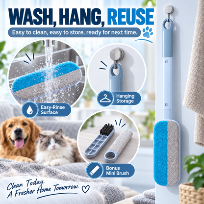 🐾 LIMITED-TIME 49% OFF Pet Hair Remover Brush – Long Handle & 2-in-1 Cleaning