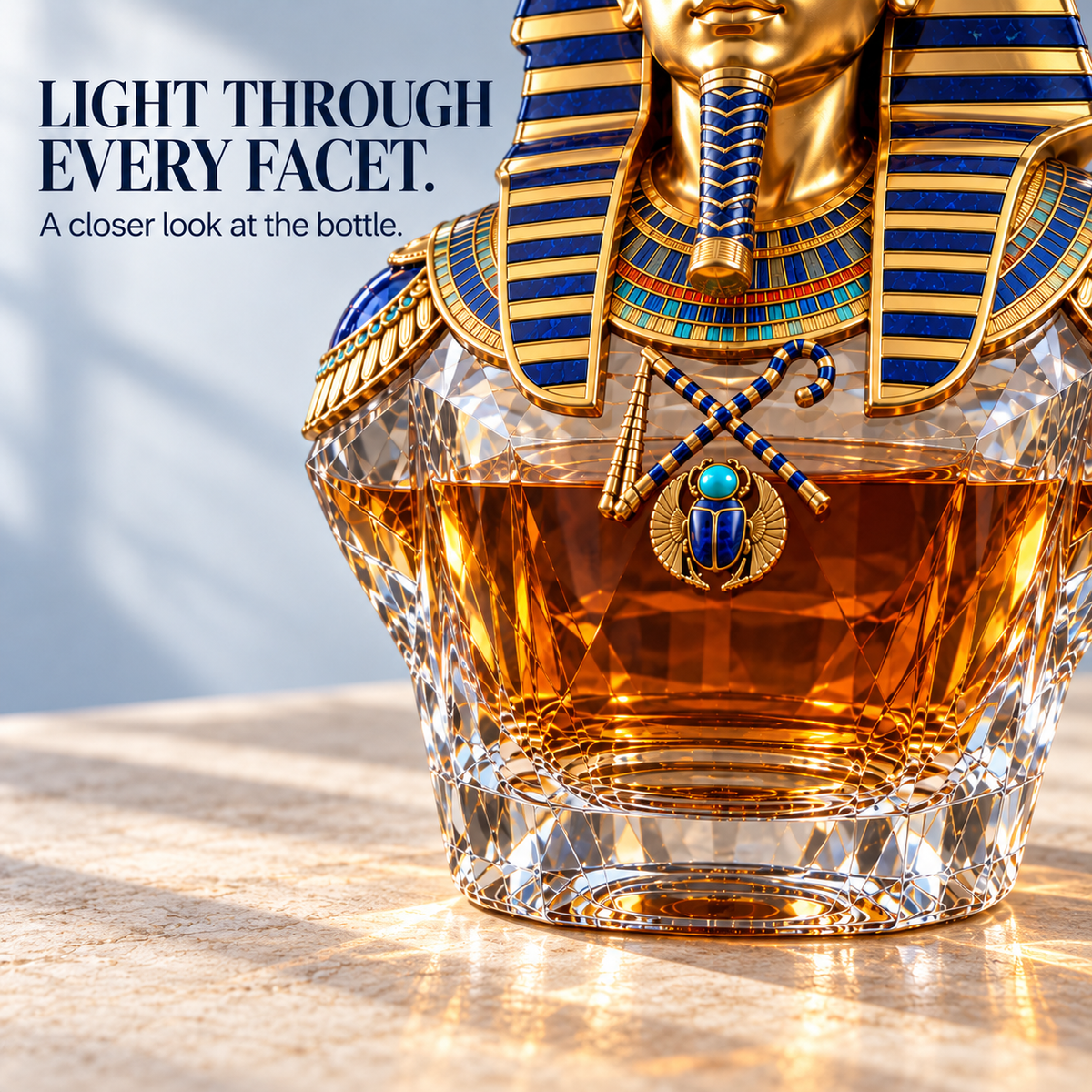 👑 Tutankhamun’s Legacy Whiskey Decanter — Blue & Gold Limited Custom Edition