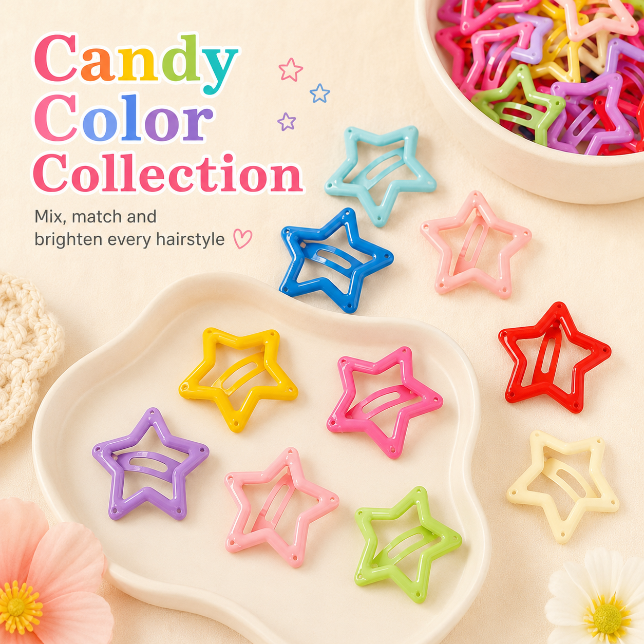⭐ 49% OFF 30PCS Colorful Star Hair Clips – Cute Snap Clips for Braids, Buns & Everyday Styles