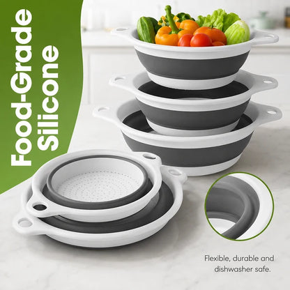 🔥 49% OFF 3-Piece Collapsible Colander Set 🥗 Self-Draining Silicone Kitchen Strainer