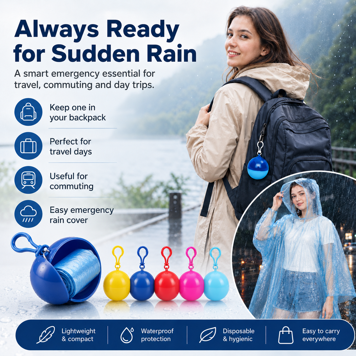 🌧️ 50% OFF Pocket-Sized Disposable Rain Poncho Capsule