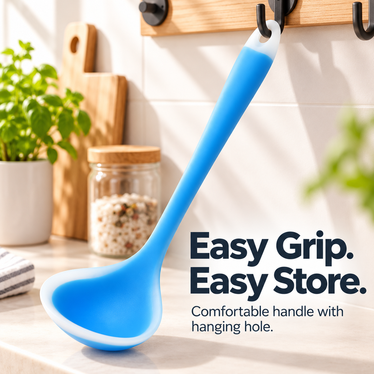 🥣 Heat-Resistant Flexible Silicone Kitchen Soup Ladle with Non-Stick Scraping Edge 🍳