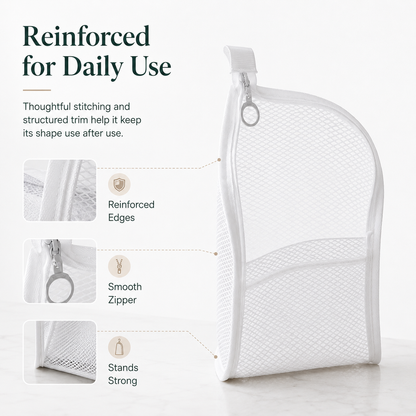 🧼 48% OFF Quick-Dry Mesh Bathroom Organizer – Self-Standing Toiletry Storage Bag