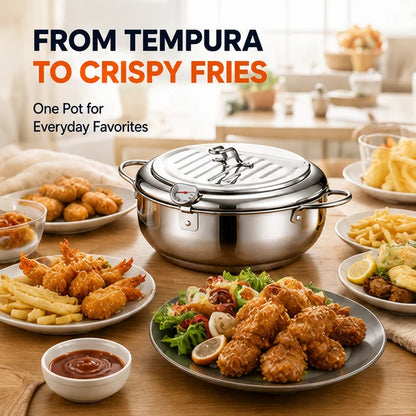 🔥 48% OFF 304 Stainless Steel Deep Fryer Pot 🍗 Stovetop Fryer With Thermometer & Oil Drain Rack