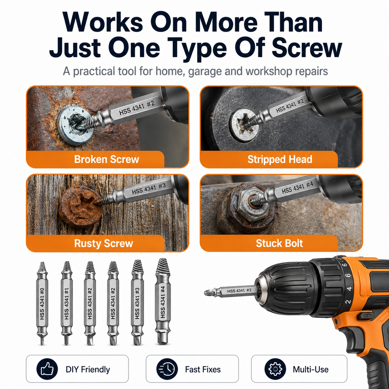 🔥 50% OFF 6-Piece Damaged Screw Extractor Set – Remove Stripped, Broken & Rusted Screws Fast