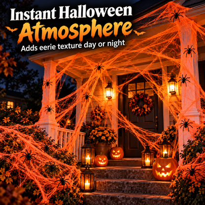 🎃 50% OFF Halloween Stretch Spider Web Set – 100g Web + 20 Spiders