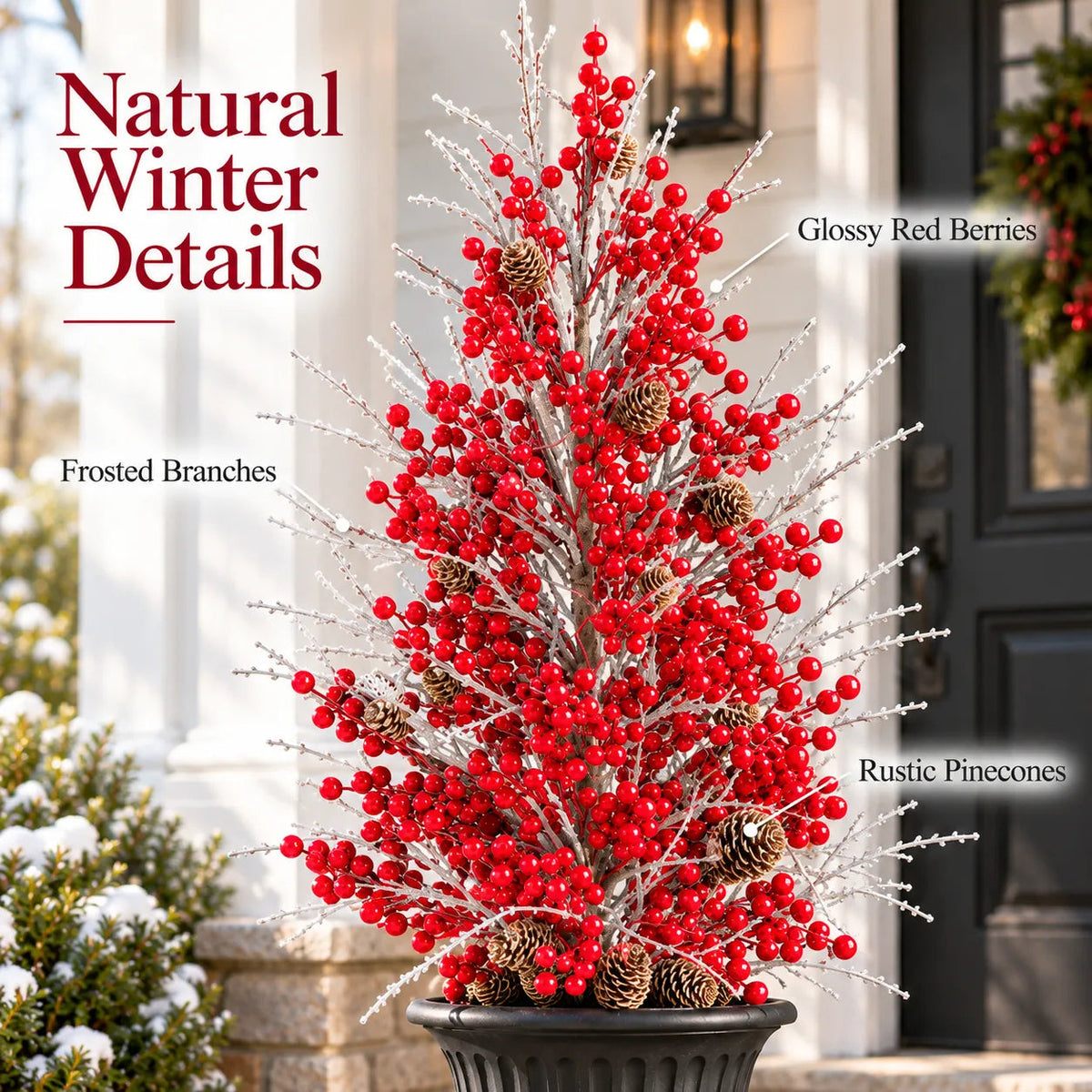 Pre-Lit Frosted Red Berry Christmas Urn Filler
