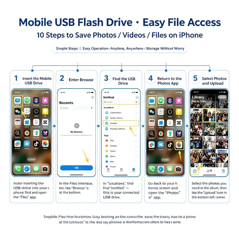 📱 3-in-1 Mobile USB 3.0 Flash Drive – USB-C, USB-A & Lightning File Transfer