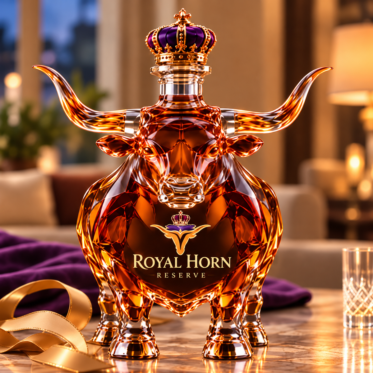 🐂 Texas Longhorn Collector’s Bottle 👑 Sculpted Display & Gift Box