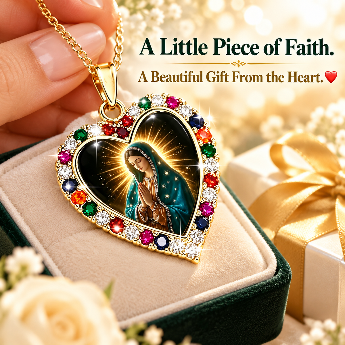 Virgin Mary Birthstone-Inlaid Daily Prayer Pendant Necklace