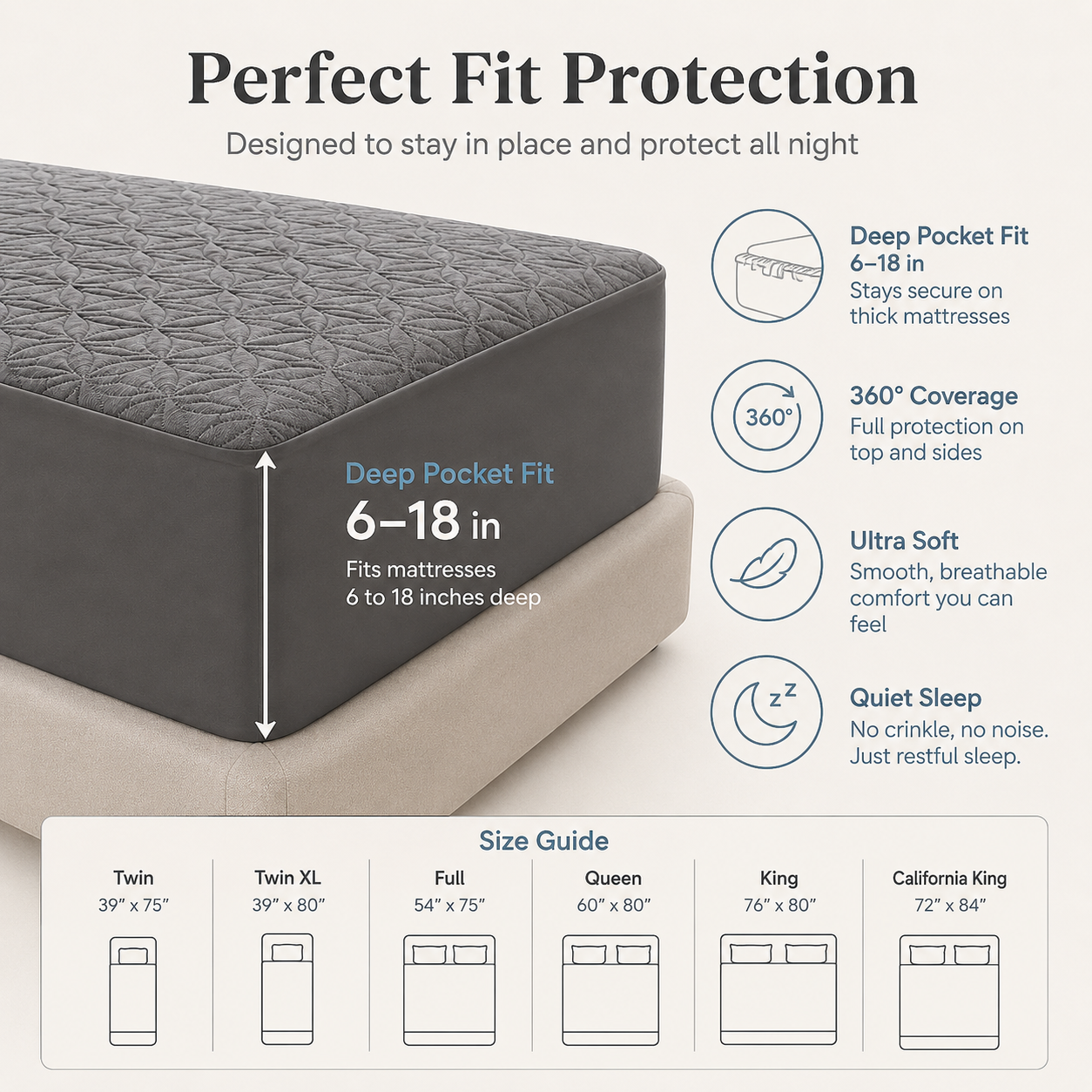 🔥 50% OFF Waterproof Mattress Protector – Soft, Quiet & Spill-Proof Protection