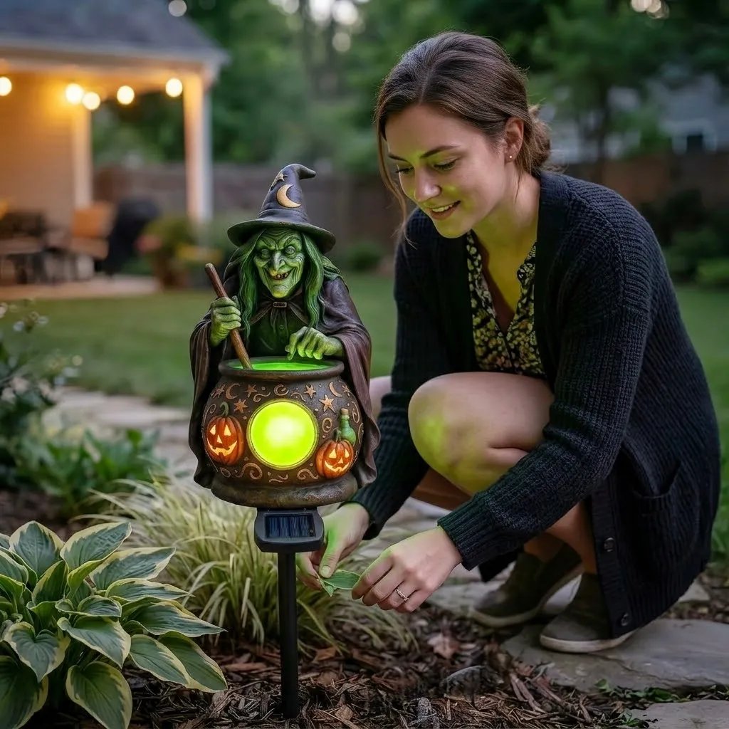 🔥Last Day 50% OFF – 🧙‍♀️✨Halloween Solar Witch Cauldron Garden Stake Light