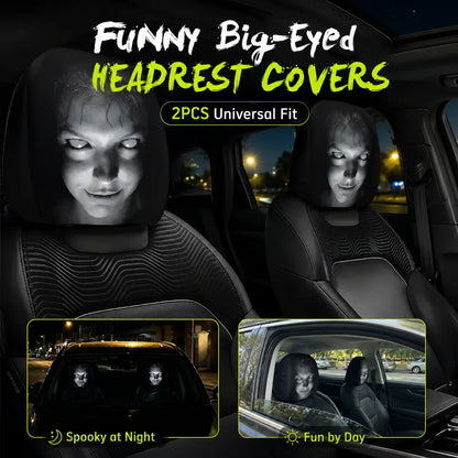 😆 Funny Cartoon Car Headrest Covers – 2PCS Universal Fit 🚗Spooky and funny car headrest covers