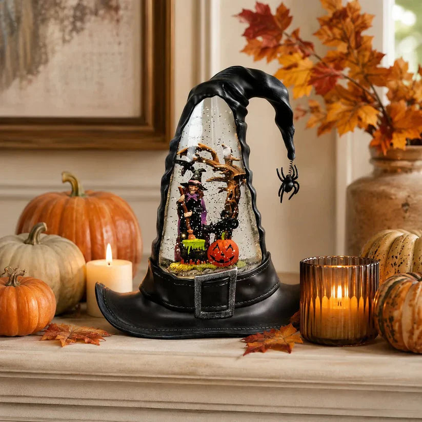 Witches Hat Lighted Water Lantern With Swirling Glitter - USB Included New