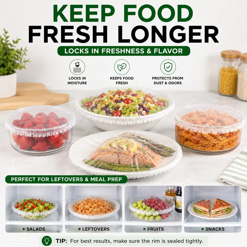 🌿 Save 50% Today ✨ 100PCS Elastic Stretch Food Covers – Quick-Fit Bowl & Plate Covers