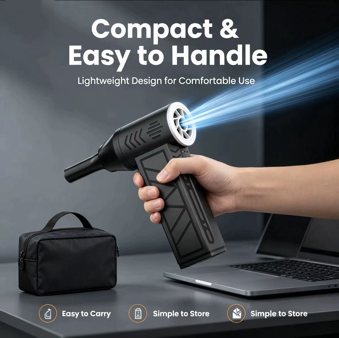 2-in-1 Cordless Air Duster & Vacuum - 130,000 RPM Rechargeable Turbo Blower