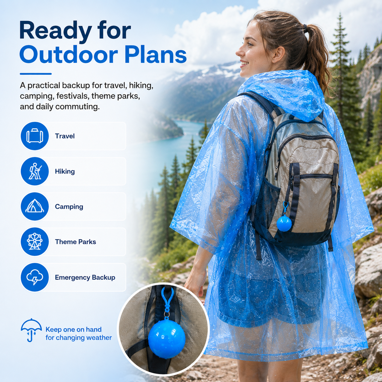 🌧️ 49% OFF 4-Pack Portable Raincoat Balls 🎒 Clip-On Emergency Poncho Set