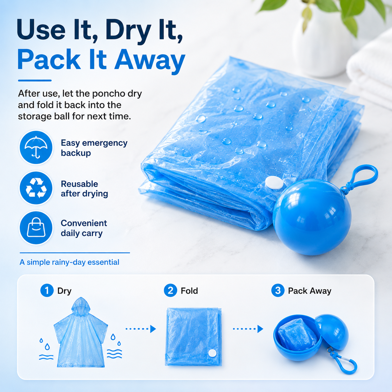 🌧️ 49% OFF 4-Pack Portable Raincoat Balls 🎒 Clip-On Emergency Poncho Set