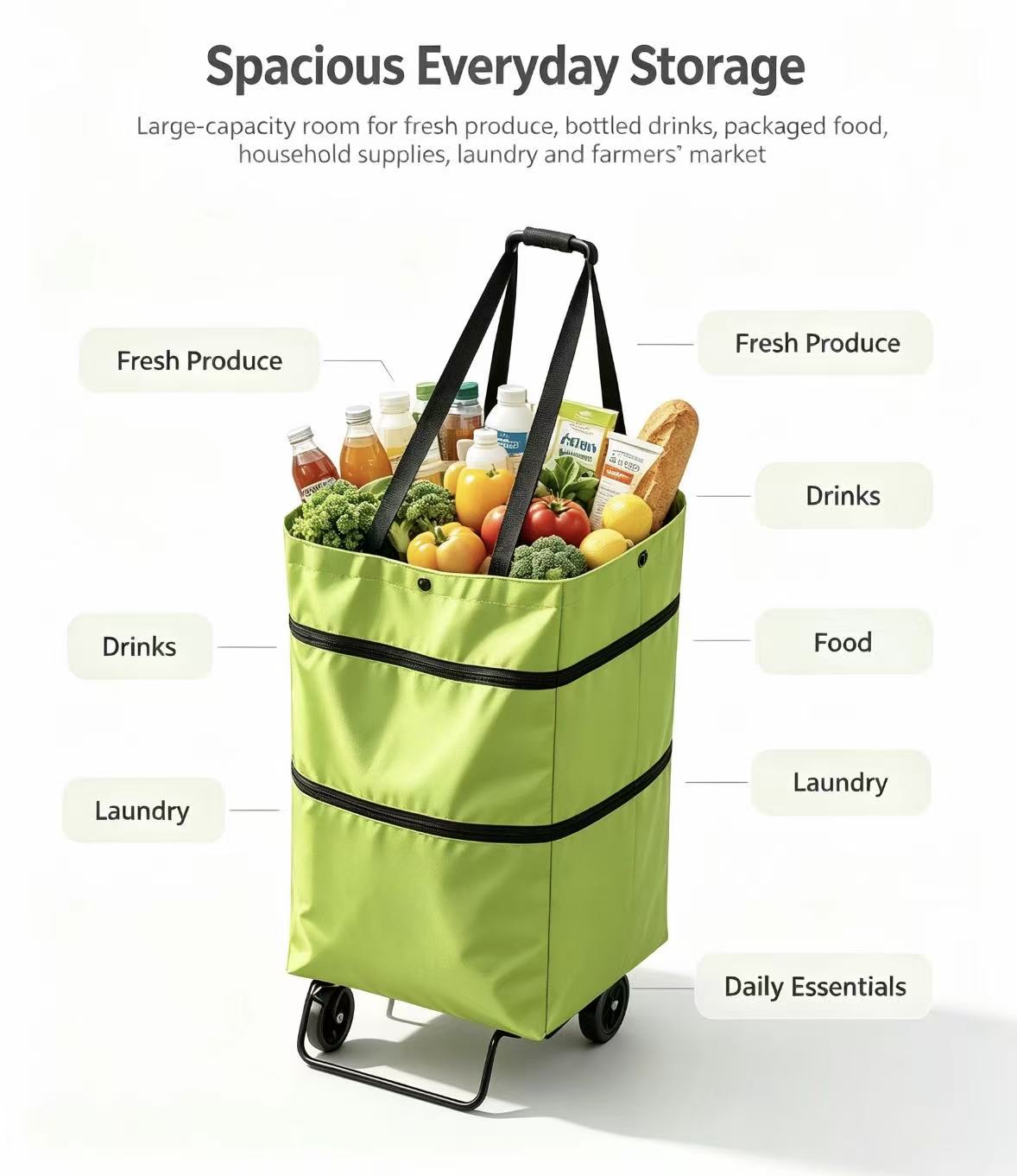 Foldable Grocery Cart Bag - The Rolling Shopping Bag That Saves Your Back