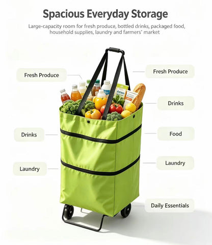 Foldable Grocery Cart Bag - The Rolling Shopping Bag That Saves Your Back