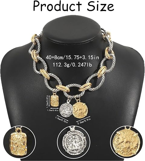 📿Women's Bohemian Twisted Metal Alloy Chain Necklace - Goldtone Coin Pendant