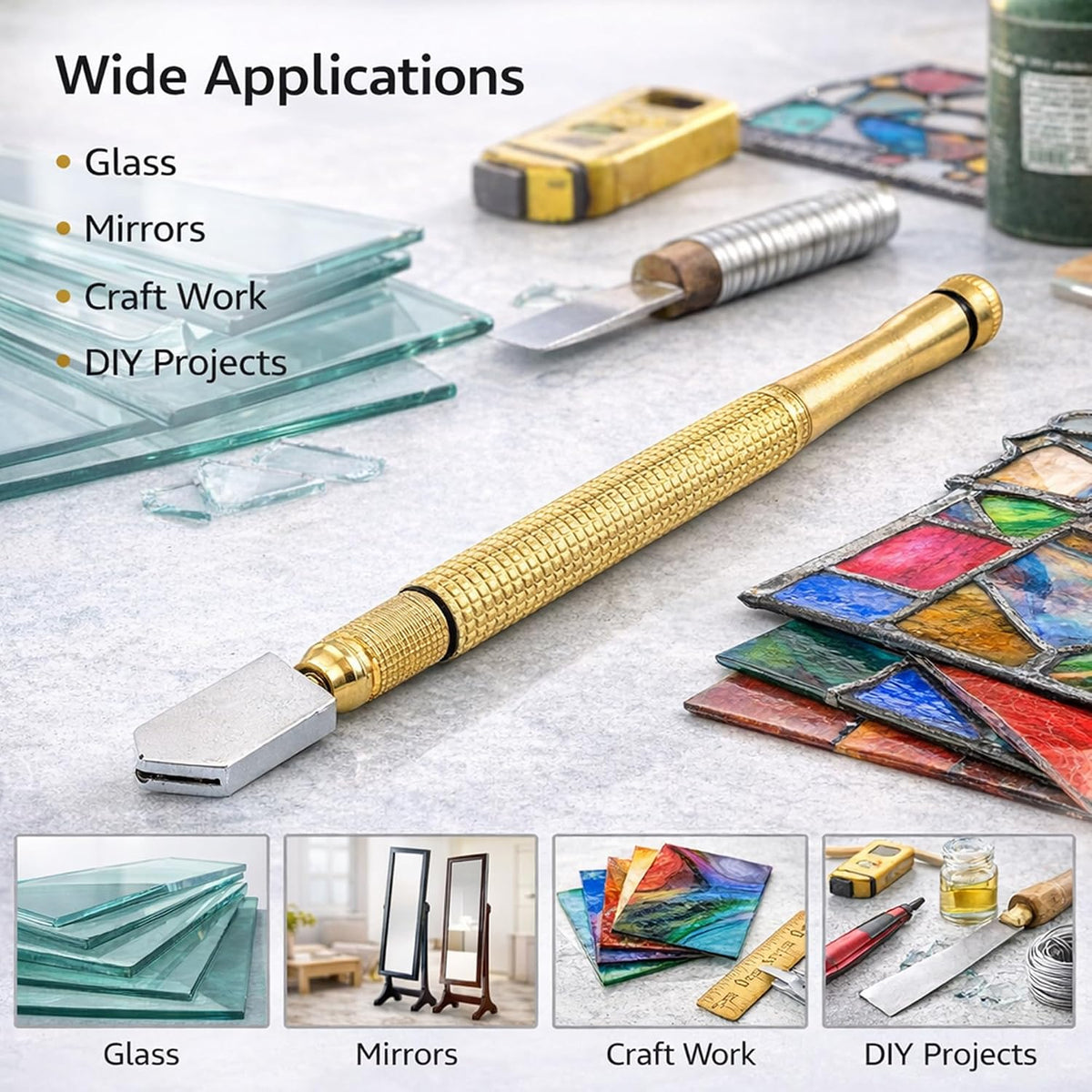 🔥 50% OFF Precision Glass Cutter 💎 Carbide Wheel with Anti-Slip Brass Handle