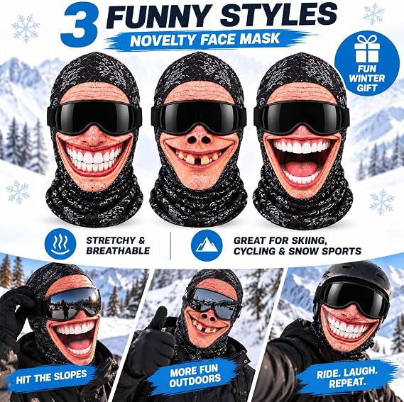 Realistic Face Balaclava – Funny Ski & Snowboard Mask for Cold Weather Adventures, Unisex Adult One Size (21-24') ⛷️