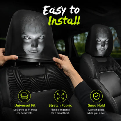 😆 Funny Cartoon Car Headrest Covers – 2PCS Universal Fit 🚗Spooky and funny car headrest covers